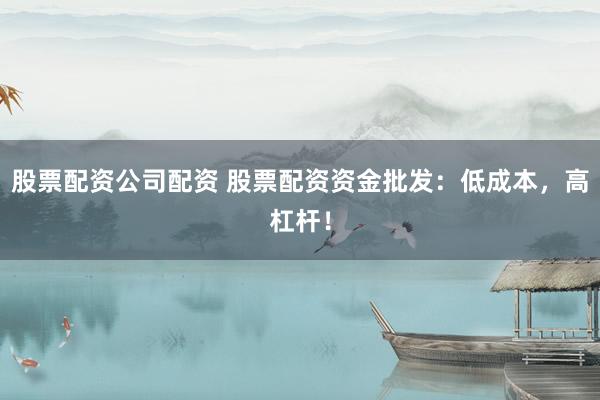 股票配資公司配資 股票配資資金批發：低成本，高杠桿！