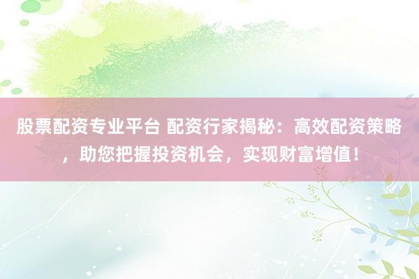 股票配資專業平臺 配資行家揭秘：高效配資策略，助您把握投資機會，實現財富增值！